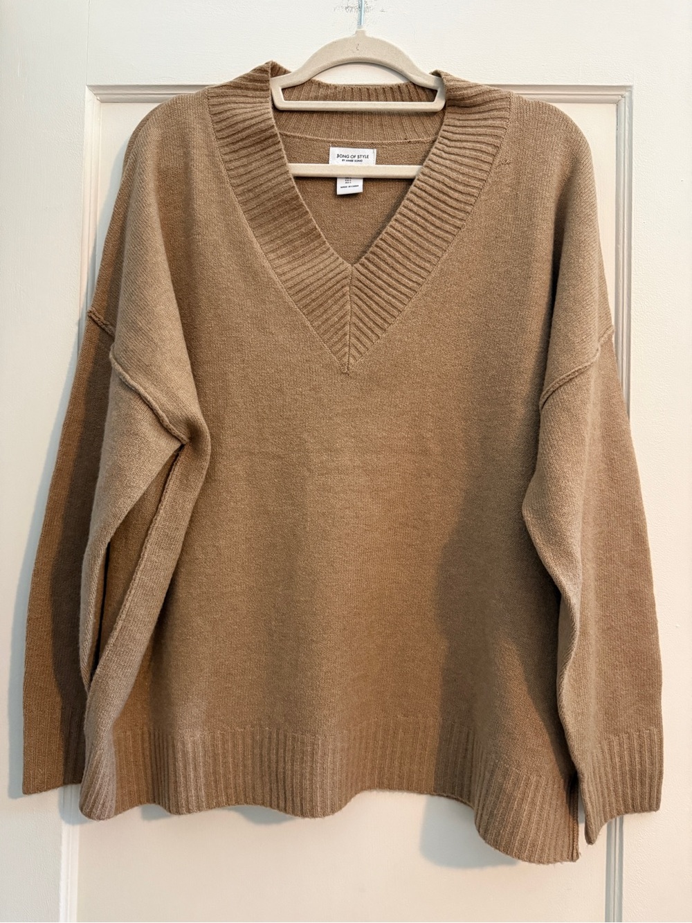 Song of Style V-Neck Oversized Preppy Sweater Camel Large